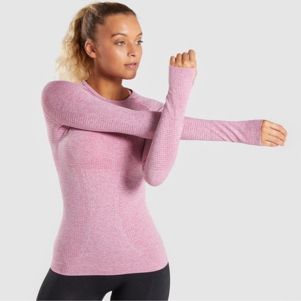Gymshark Vital Seamless Long Sleeve Shirt and Pants Set in Dusty Pink Size Small - Picture 3 of 4